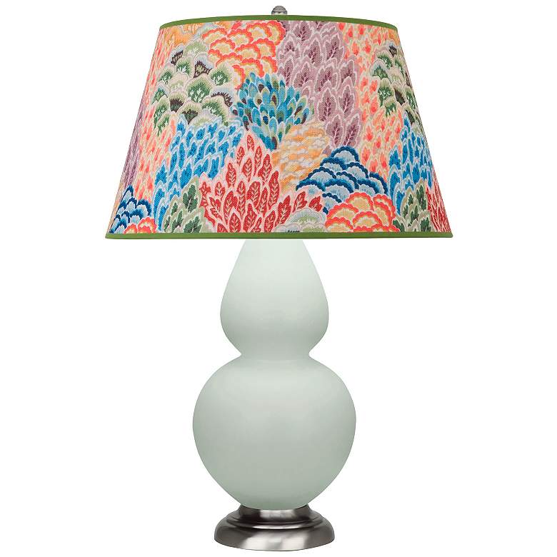 Image 1 Double Gourd 31"H Matte Celadon And Silver Table Lamp w/ Spring Shade