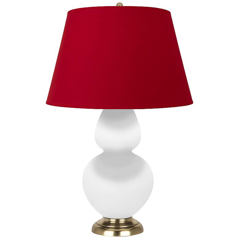 Image 1 Double Gourd 31"H Matte Daisy And Brass Lamp w/ Black And Red Shade