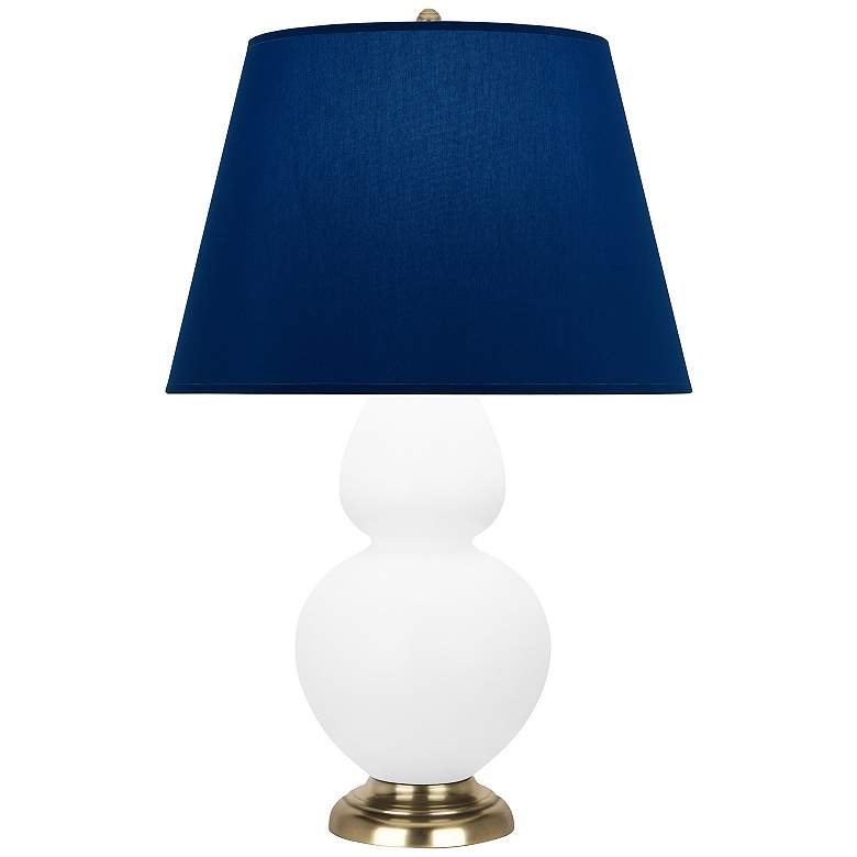 Image 1 Double Gourd 31"H Matte Daisy And Brass Lamp w/ Navy And Gray Shade