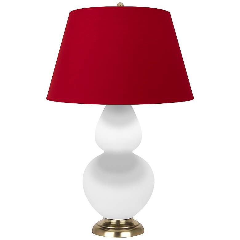Image 1 Double Gourd 31"H Matte Lily And Brass Lamp w/ Black And Red Shade