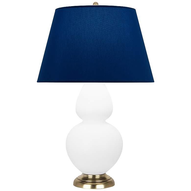 Image 1 Double Gourd 31"H Matte Lily And Brass Lamp w/ Navy And Gray Shade
