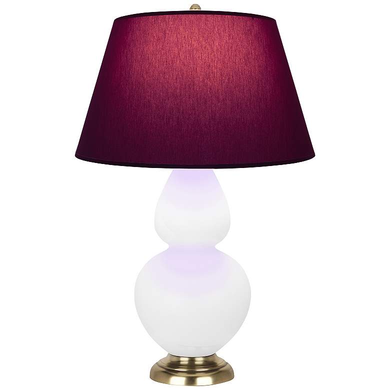 Image 1 Double Gourd 31"H Matte Lily And Brass Lamp w/ Plum And Lavender Shade