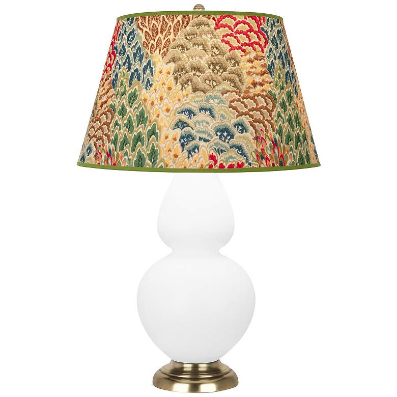 Image 1 Double Gourd 31"H Matte Lily And Brass Table Lamp w/ Fall Floral Shade