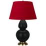 Double Gourd 31"H Matte Obsidian And Brass Lamp w/ Black And Red Shade