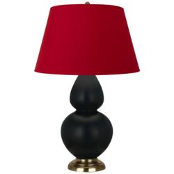 Double Gourd 31"H Matte Obsidian And Brass Lamp w/ Black And Red Shade