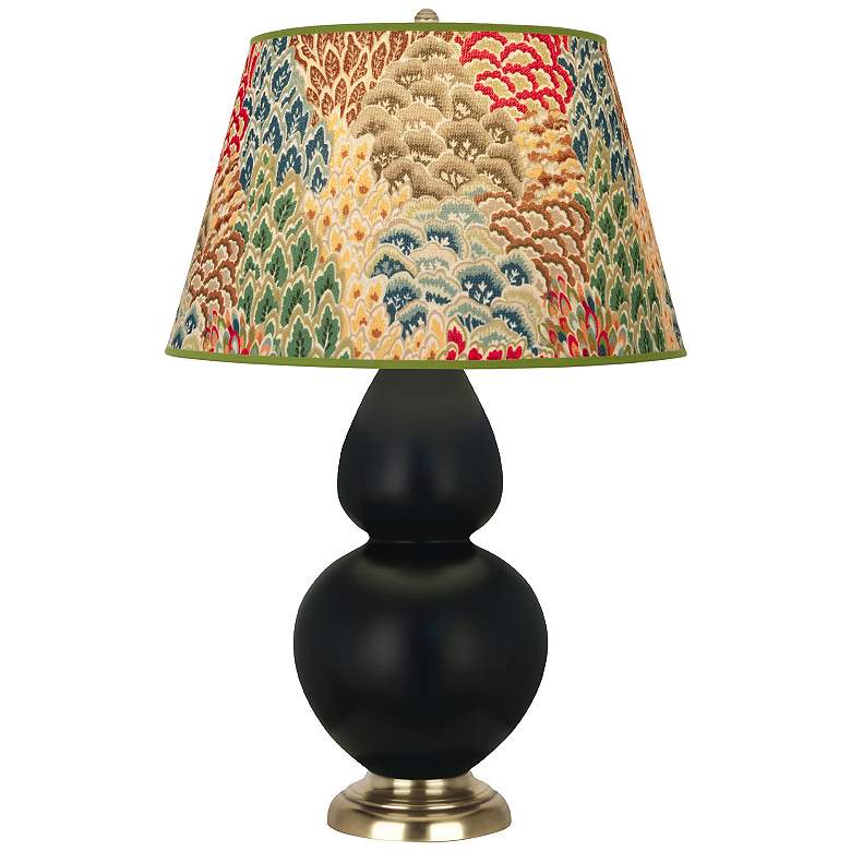 Image 1 Double Gourd 31"H Matte Obsidian And Brass Lamp w/ Fall Floral Shade