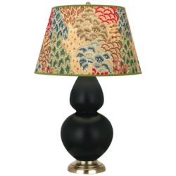 Double Gourd 31"H Matte Obsidian And Brass Lamp w/ Fall Floral Shade