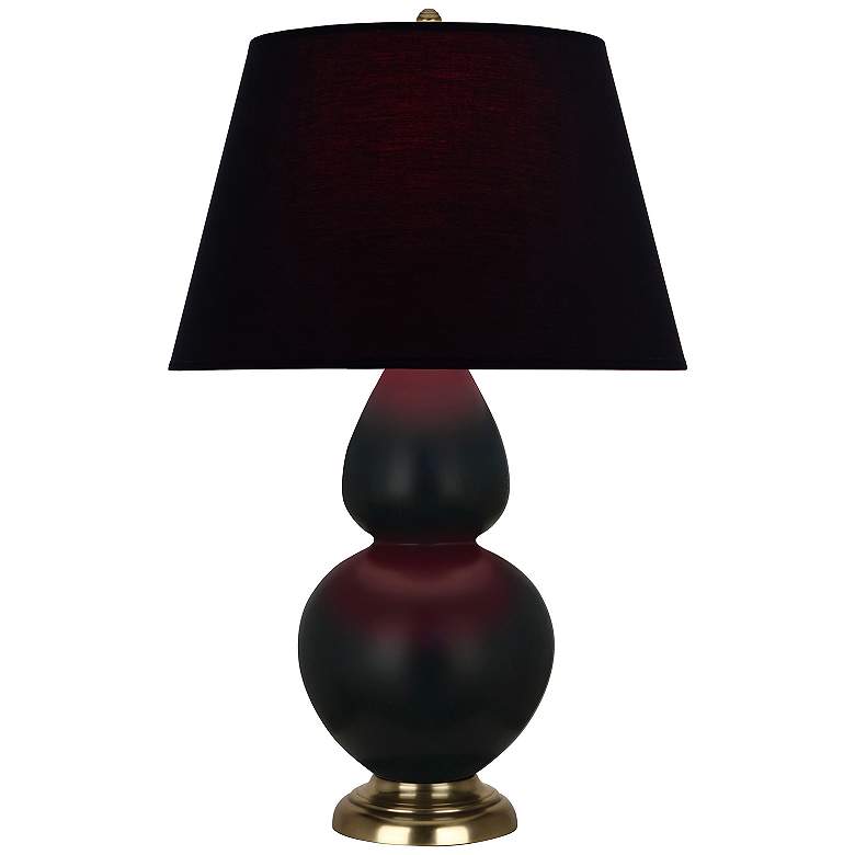 Image 1 Double Gourd 31"H Matte Obsidian And Brass Lamp w/ Ink And Rose Shade