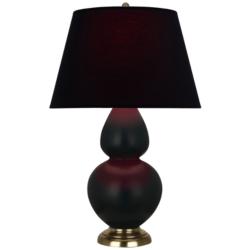 Double Gourd 31"H Matte Obsidian And Brass Lamp w/ Ink And Rose Shade