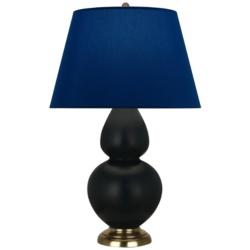 Double Gourd 31"H Matte Obsidian And Brass Lamp w/ Navy And Gray Shade