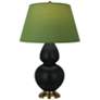 Double Gourd 31"H Matte Obsidian And Brass Lamp w/ Tea And Taupe Shade