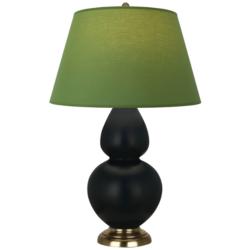 Double Gourd 31"H Matte Obsidian And Brass Lamp w/ Tea And Taupe Shade