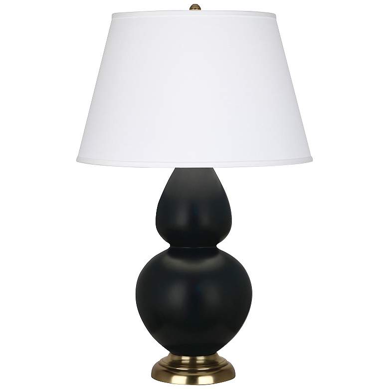 Image 1 Double Gourd 31"H Matte Obsidian And Brass Table Lamp w/ Pearl Shade