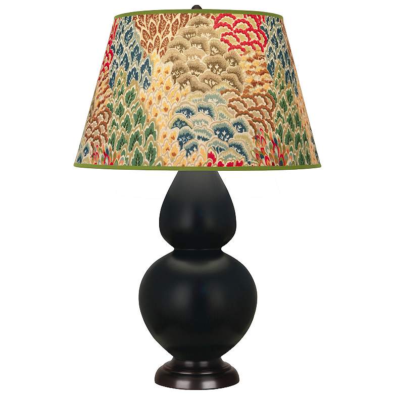Image 1 Double Gourd 31"H Matte Obsidian And Bronze Lamp w/ Fall Floral Shade