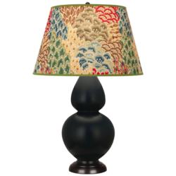 Double Gourd 31"H Matte Obsidian And Bronze Lamp w/ Fall Floral Shade