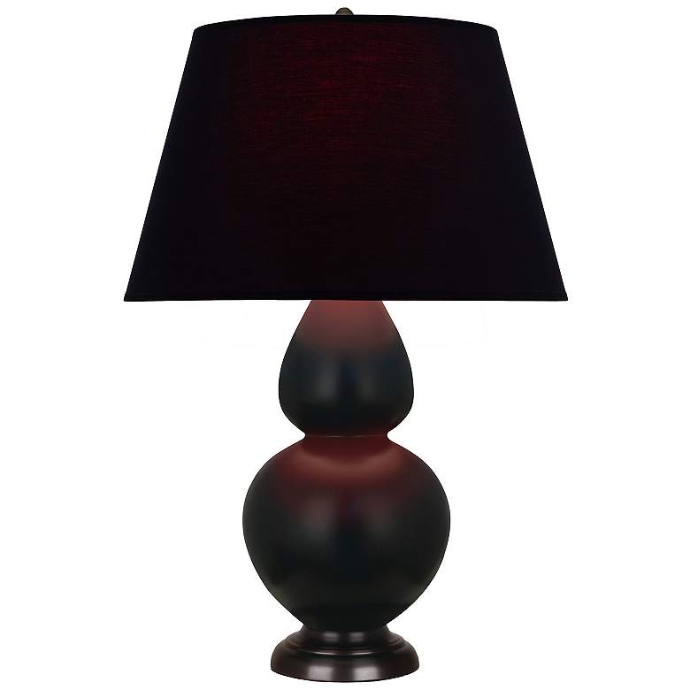 Image 1 Double Gourd 31"H Matte Obsidian And Bronze Lamp w/ Ink And Rose Shade