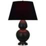 Double Gourd 31"H Matte Obsidian And Bronze Lamp w/ Ink And Rose Shade