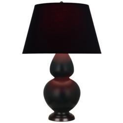 Double Gourd 31"H Matte Obsidian And Bronze Lamp w/ Ink And Rose Shade