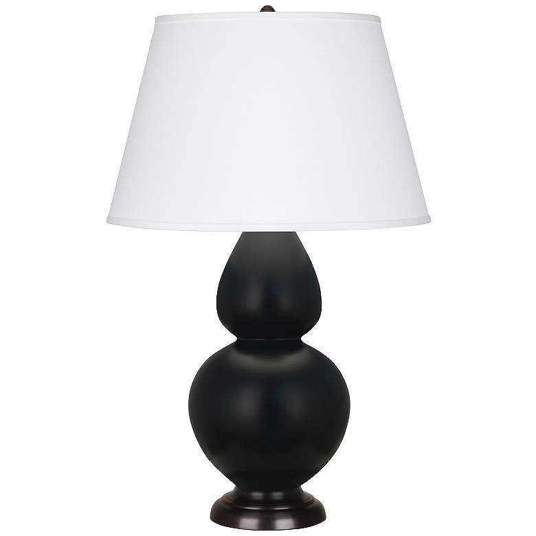 Image 1 Double Gourd 31"H Matte Obsidian And Bronze Table Lamp w/ Pearl Shade