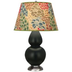 Double Gourd 31"H Matte Obsidian And Silver Lamp w/ Fall Floral Shade
