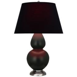 Double Gourd 31"H Matte Obsidian And Silver Lamp w/ Ink And Rose Shade