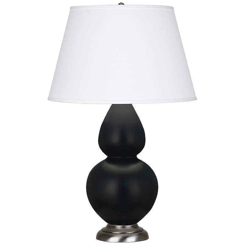 Image 1 Double Gourd 31"H Matte Obsidian And Silver Table Lamp w/ Pearl Shade