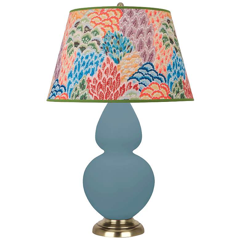 Image 1 Double Gourd 31"H Matte Steel Blue And Brass Lamp w/ Spring Shade