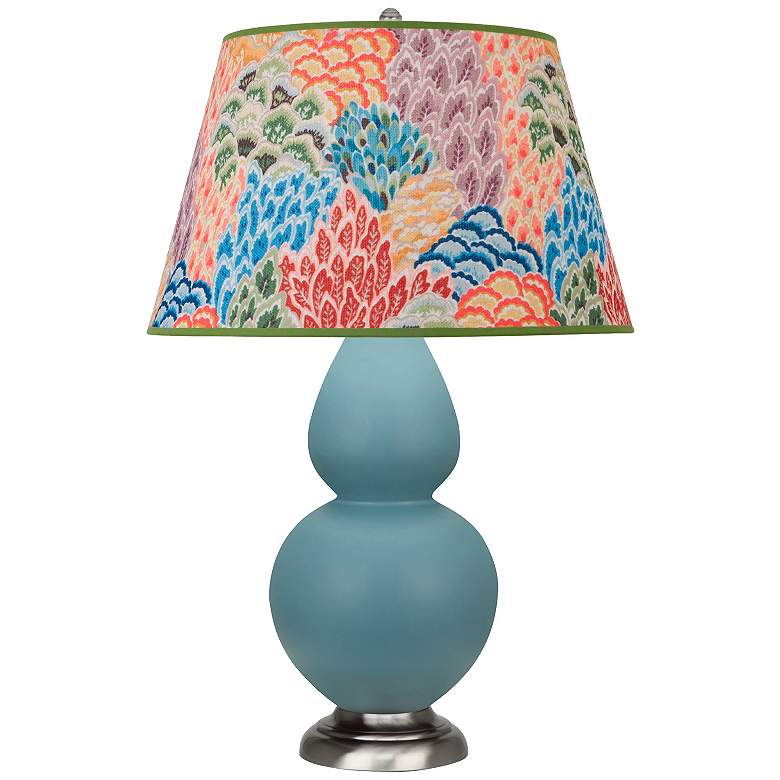 Image 1 Double Gourd 31"H Matte Steel Blue And Silver Lamp w/ Spring Shade