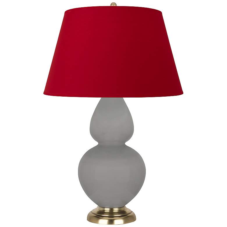 Image 1 Double Gourd 31"H Matte Taupe And Brass Lamp w/ Black And Red Shade
