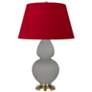 Double Gourd 31"H Matte Taupe And Brass Lamp w/ Black And Red Shade