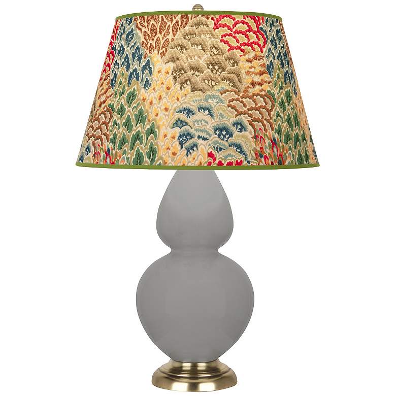 Image 1 Double Gourd 31"H Matte Taupe And Brass Lamp w/ Fall Floral Shade