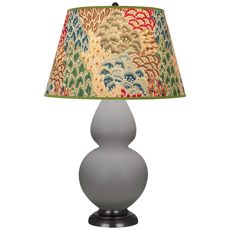 Image 1 Double Gourd 31"H Matte Taupe And Bronze Lamp w/ Fall Floral Shade