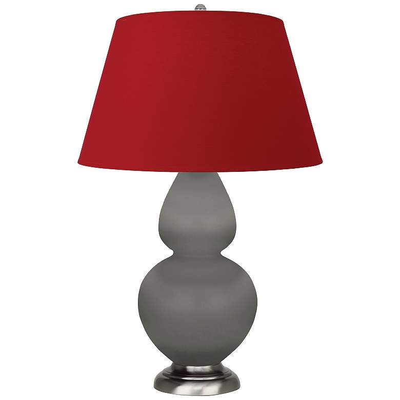 Image 1 Double Gourd 31"H Matte Taupe And Silver Lamp w/ Black And Red Shade