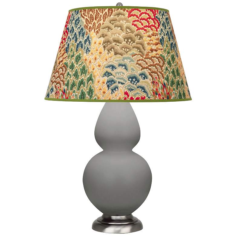 Image 1 Double Gourd 31"H Matte Taupe And Silver Lamp w/ Fall Floral Shade