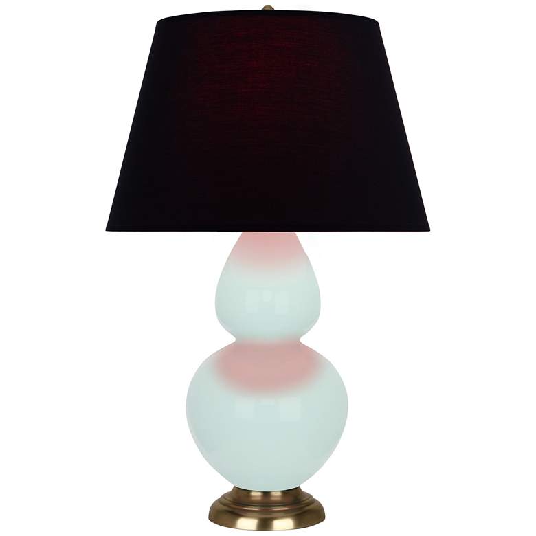 Image 1 Double Gourd 31"H Mint Glazed Antique Brass Table Lamp w/ Black Red Shade
