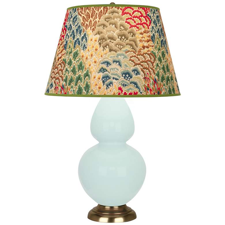 Image 1 Double Gourd 31"H Mint Glazed Antique Brass Table Lamp w/ Fall Floral Shade