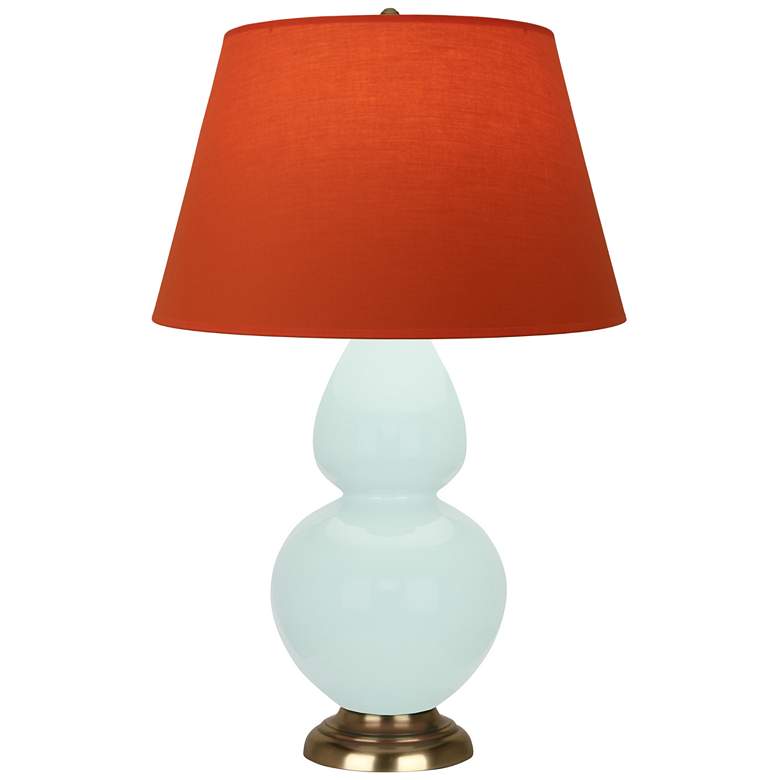 Image 1 Double Gourd 31"H Mint Glazed Antique Brass Table Lamp w/ Tangerine Shade