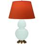 1_Double Gourd 31"H Mint Glazed Antique Brass Table Lamp w/ Tangerine Shade