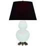 1_Double Gourd 31"H Mint Glazed Antique Silver Table Lamp w/ Black Red Shade