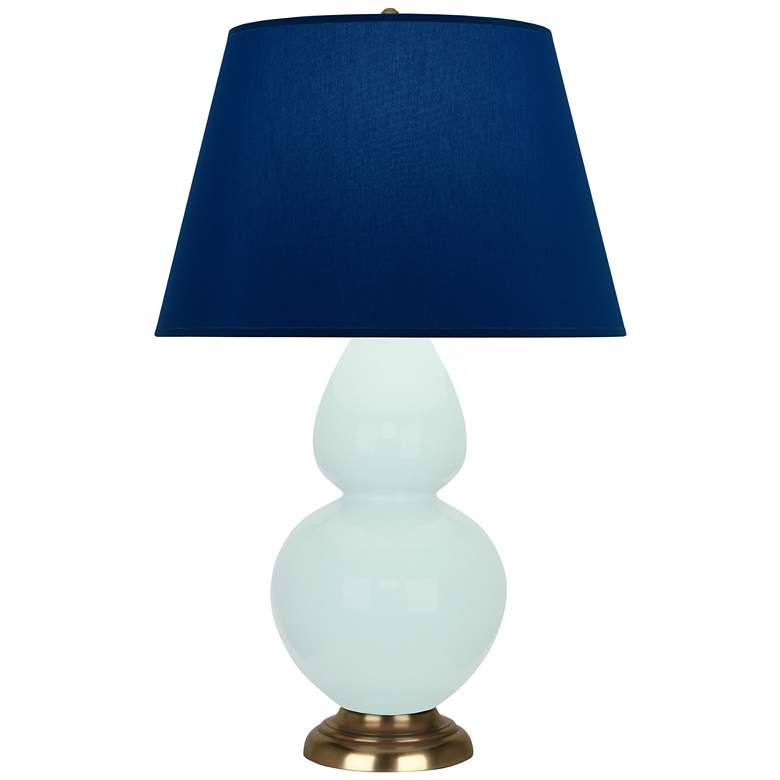 Image 1 Double Gourd 31"H Mint Glazed Brass Table Lamp w/ Navy w/ Gray Lining Shade