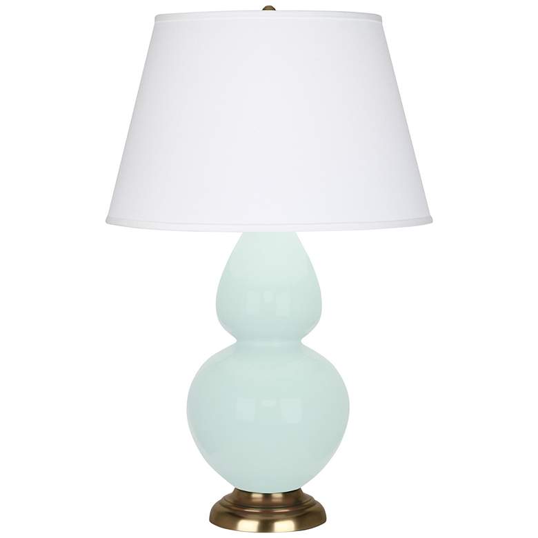 Image 1 Double Gourd 31"H Mint Glazed Brass Table Lamp w/ Pearl Dupioni Shade