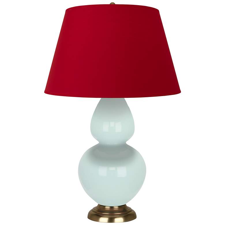 Image 1 Double Gourd 31"H Mint Glazed Brass Table Lamp w/ Red Black Shade