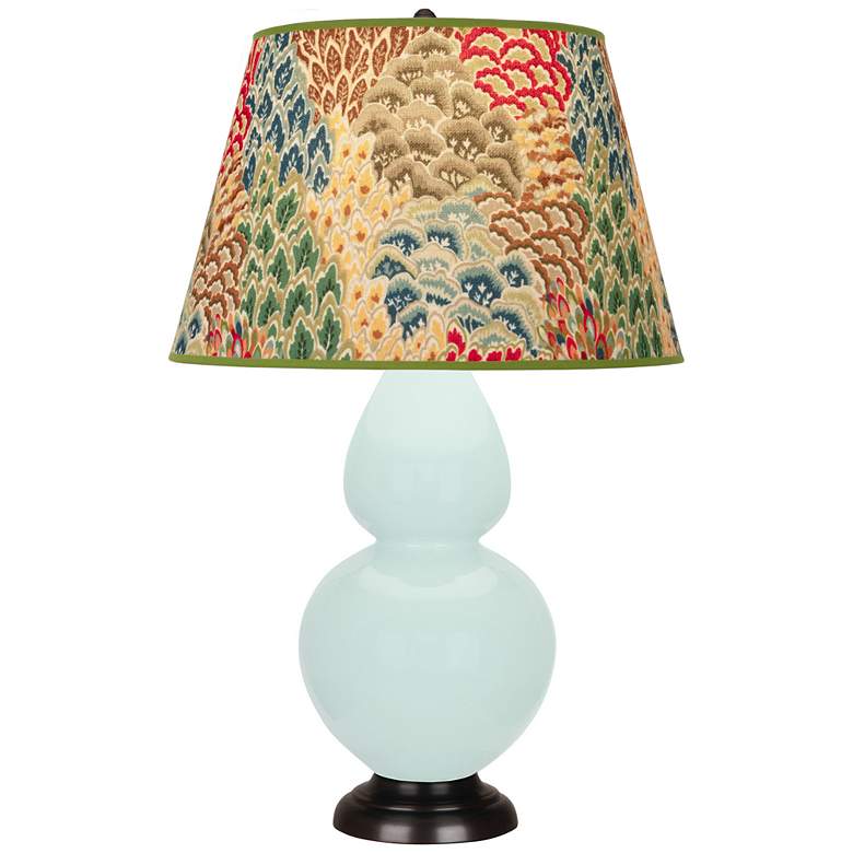 Image 1 Double Gourd 31"H Mint Glazed Bronze Table Lamp w/ Fall Floral Shade