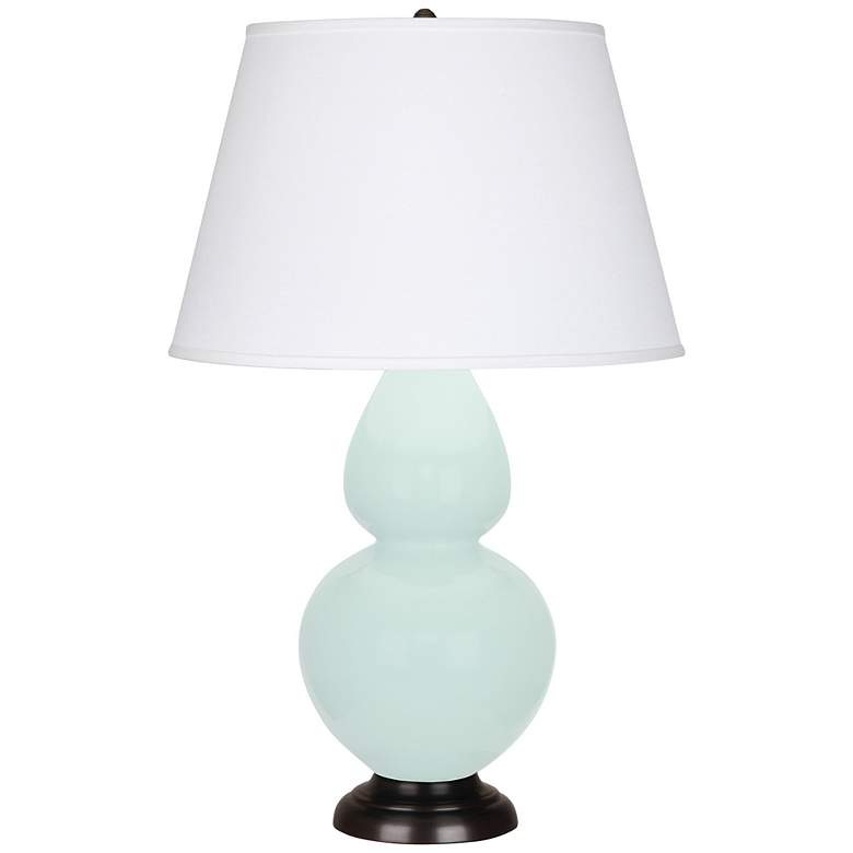 Image 1 Double Gourd 31"H Mint Glazed Bronze Table Lamp w/ Pearl Dupioni Shade