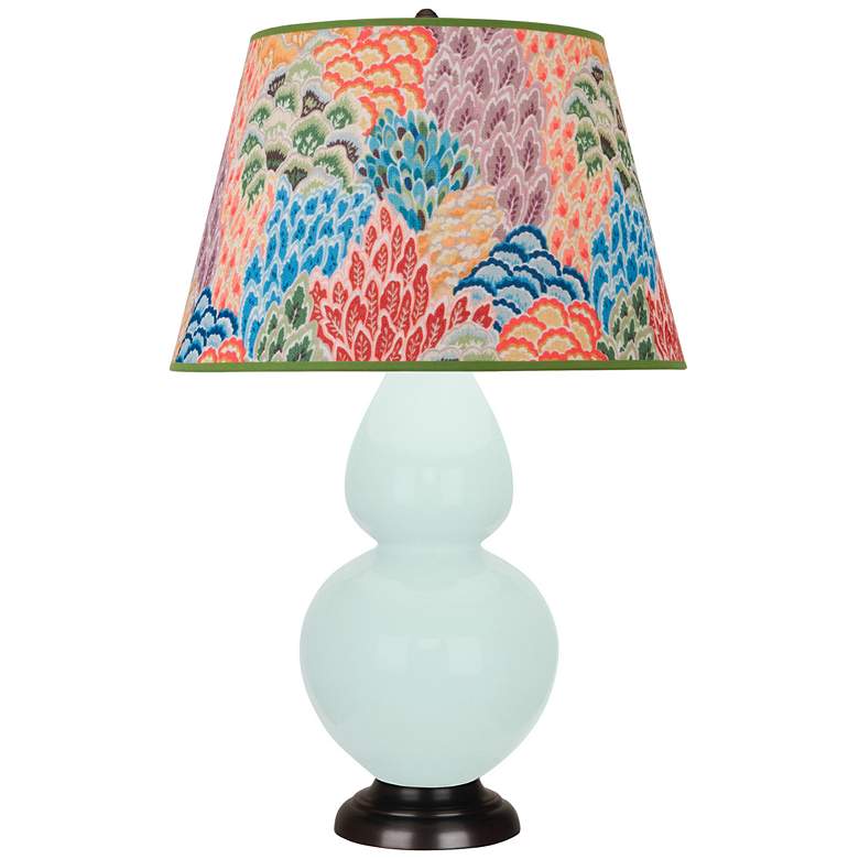 Image 1 Double Gourd 31"H Mint Glazed Bronze Table Lamp w/ Spring Floral Shade