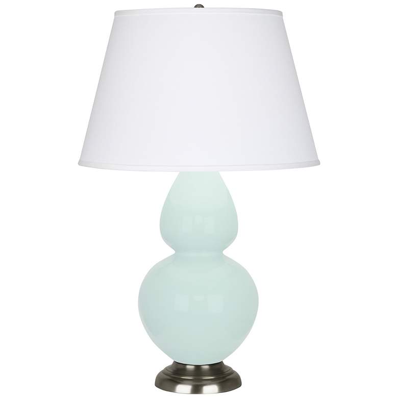 Image 1 Double Gourd 31"H Mint Glazed Silver Table Lamp w/ Pearl Dupioni Shade