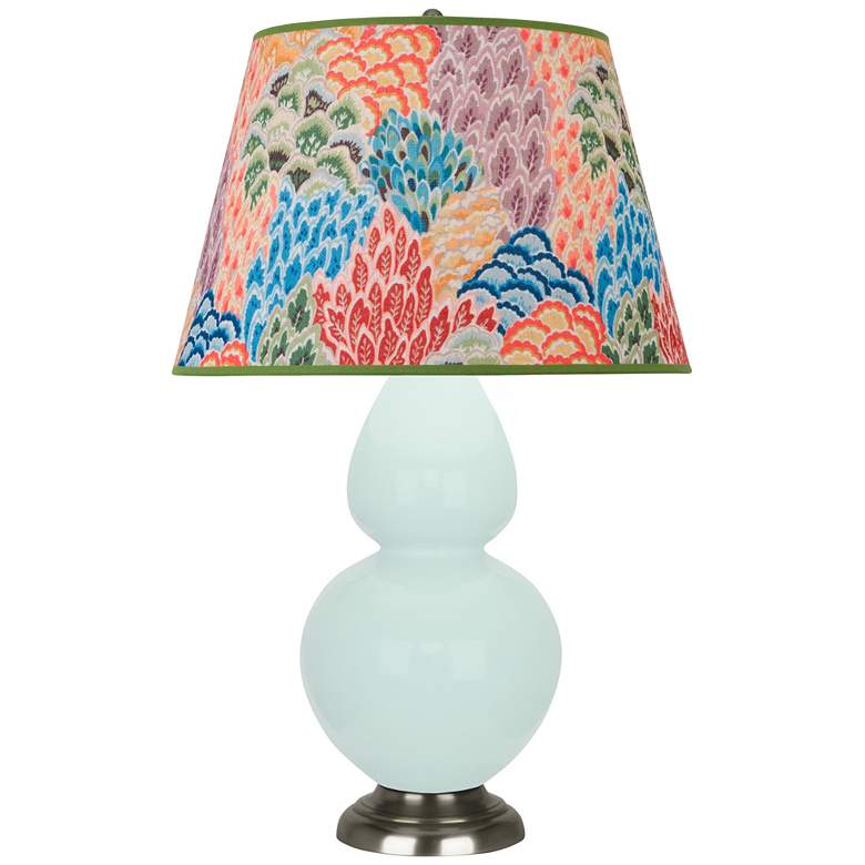 Image 1 Double Gourd 31"H Mint Glazed Silver Table Lamp w/ Spring Floral Shade