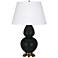 Double Gourd 31"H Obsidian And Antique Brass Table Lamp w/ Pearl Shade