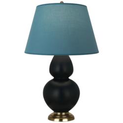 Double Gourd 31"H Obsidian And Brass Lamp w/ Bright Blue And Gray Shade