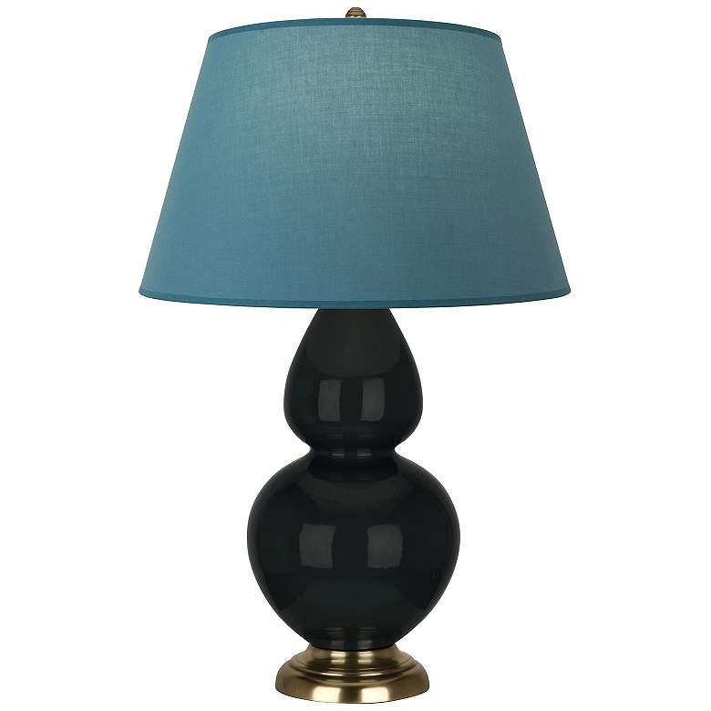 Image 1 Double Gourd 31"H Obsidian And Brass Lamp w/ Bright Blue And Gray Shade
